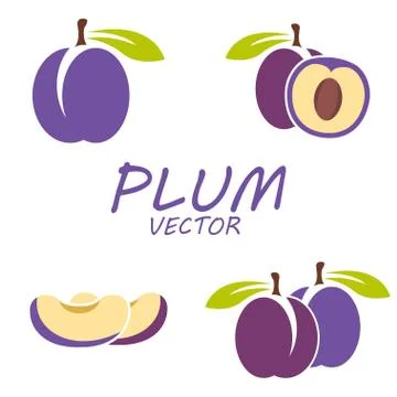 Vector flat plum icons set Stock Illustration