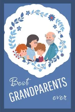 Vector flat postcard template for Happy Grandparent's Day, best grandparents Stock Illustration