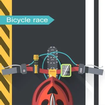 Vector flat poster of bicycle race in the city top view from the first person Stock Illustration