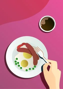 Vector flat poster catering party with people hands and a plate with dishes from Stock Illustration