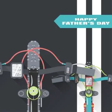 Vector flat poster of Happy Father's Day bicycle race in the city top view fr Stock Illustration