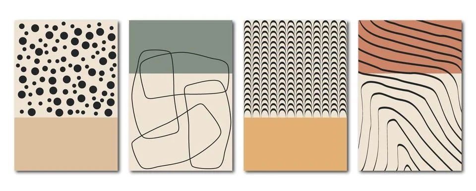 Vector flat poster. Minimalist illustrations with geometric shapes and pastel Stock Illustration