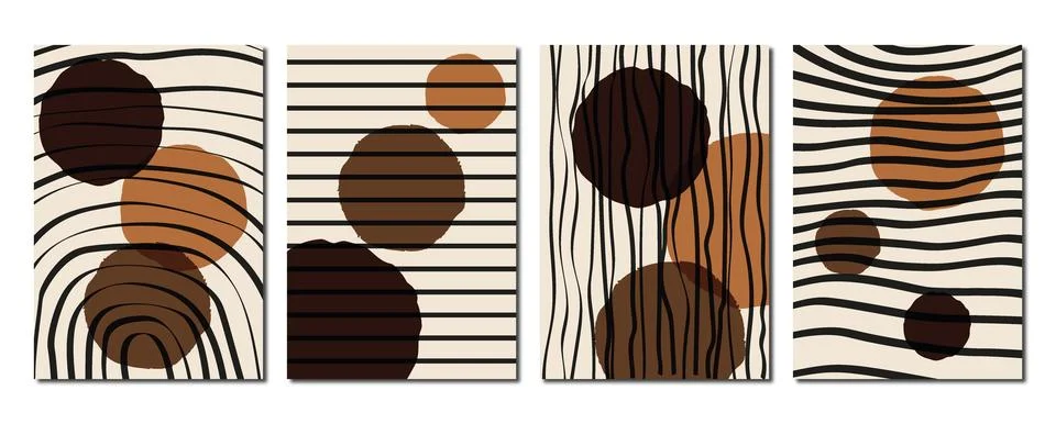 Vector flat poster. Minimalistic illustrations with circles, lines and brown Stock Illustration