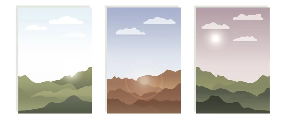 Vector flat posters. Beautiful view of mountains and sky. Illustration suitable Illustrazione stock