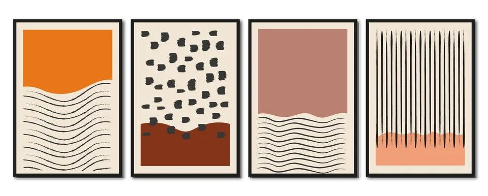 Vector flat posters. Minimalist illustrations with geometric shapes and pastel Stock Illustration