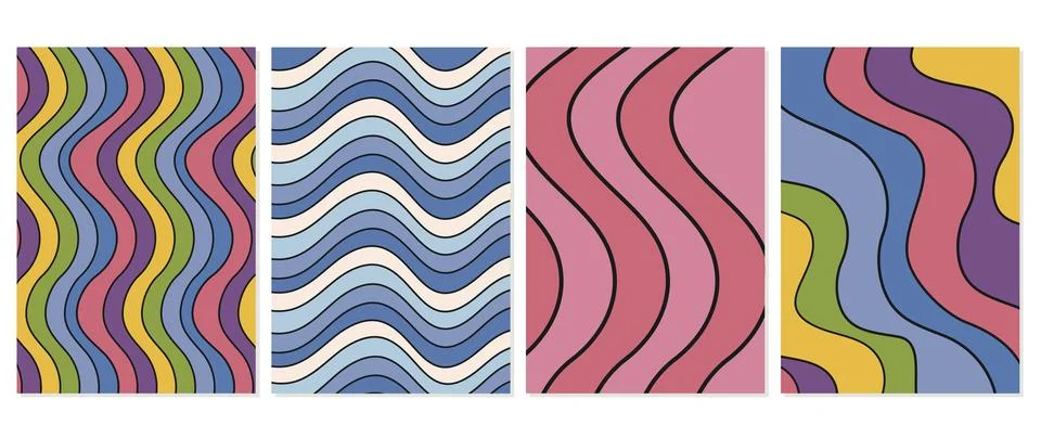 Vector flat posters. Wavy backgrounds in the colors of the 70s. Bright colors Stock Illustration