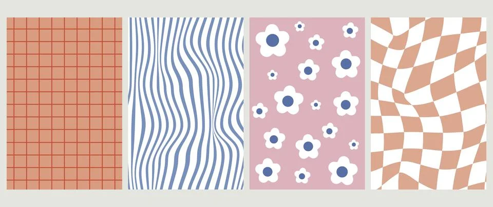 Vector flat posters. Y2k backgrounds. Illustration with daisy, checkerboard Stock Illustration