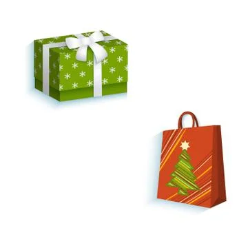 Vector flat present gift box, paper shopping bag Illustrazione stock