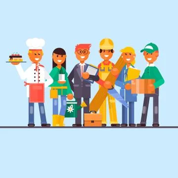 Vector flat professional worker icon set Stock Illustration