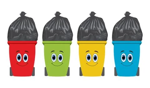 Vector flat recycling wheelie bins full of rubbish Stock Illustration