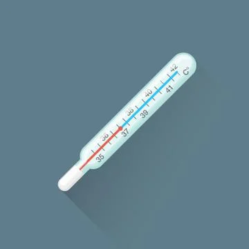 Vector flat red glass thermometer illustration icon. Stock Illustration