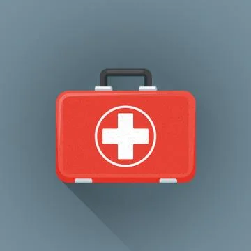 Vector flat red medical suitcase illustration icon. Stock-Illustration