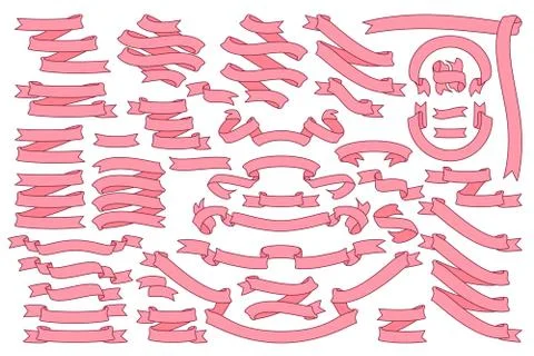 Vector flat red ribbon big set Stock Illustration