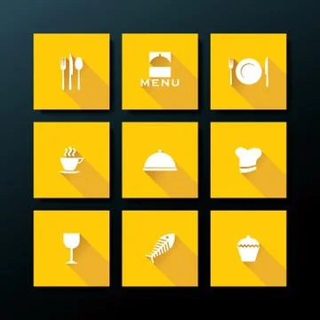Vector flat restaurant icon set Stock Illustration