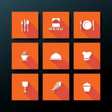 Vector flat restaurant icon set Stock Illustration