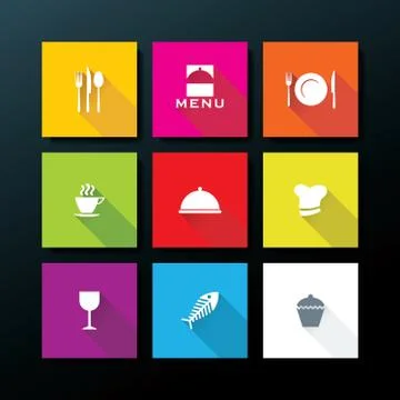Vector flat restaurant icon set Stock Illustration