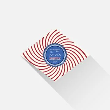 Vector flat rhombus icon of Independence Day with curved red rays and round b Stock Illustration