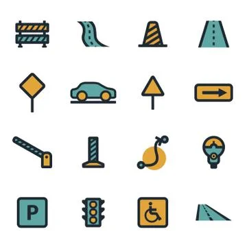 Vector flat road icons set Illustrazione stock