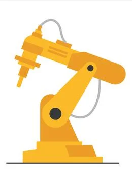 Vector flat robot arm welding at factory line. Modern plant tech manipulator Stock-Illustration