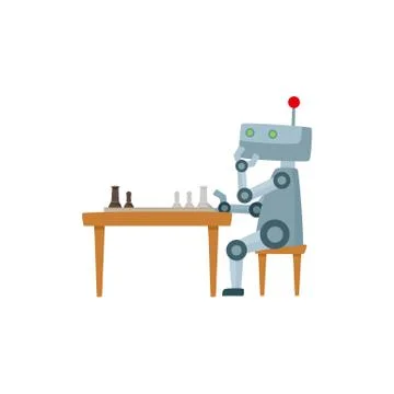 Vector flat robot playing chess isolated Stock Illustration