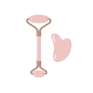 Vector flat rose quartz massage roller and gua sha Stock Illustration