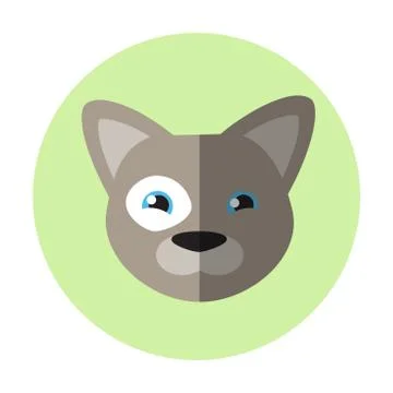 Vector flat round icon. Grey dog on green background. French bulldog. Stock Illustration