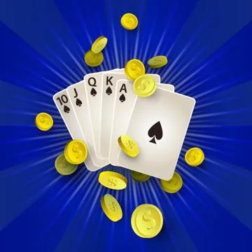 Vector flat Royal Flush in spades, golden coins Stock Illustration