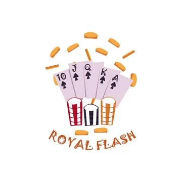 Vector flat Royal Flush in spades, rain of coins Stock Illustration