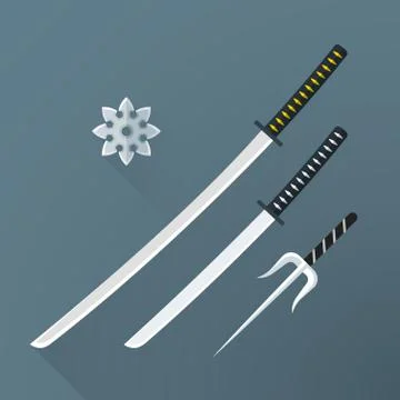 Vector flat samurai weapon set illustration icon. Stock Illustration