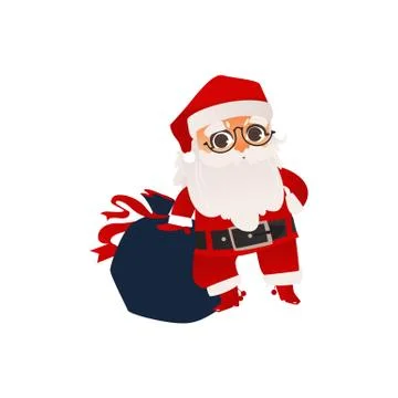 Vector flat santa claus with present boxes bag Stock Illustration
