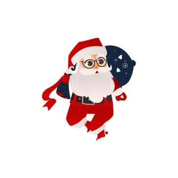 Vector flat santa claus with present boxes bag Illustrazione stock