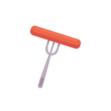 Vector flat sausage on silver fork isolated Stock Illustration