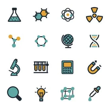 Vector flat science icons set Stock Illustration