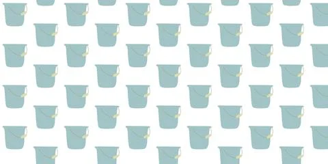 Vector Flat Seamless pattern background of cleaning buckets. Blue white backd Stock Illustration