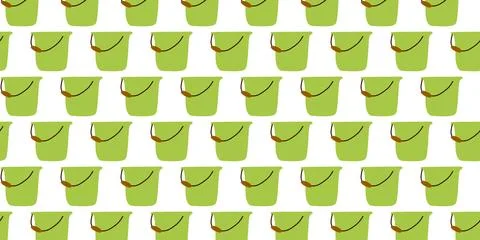 Vector Flat Seamless pattern background of cleaning buckets. Blue white backd Stock Illustration