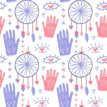 Vector flat seamless pattern. Boho background for nursery decoration with cute 스톡 일러스트