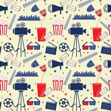 Vector flat seamless pattern with cinema attribute Stock Illustration