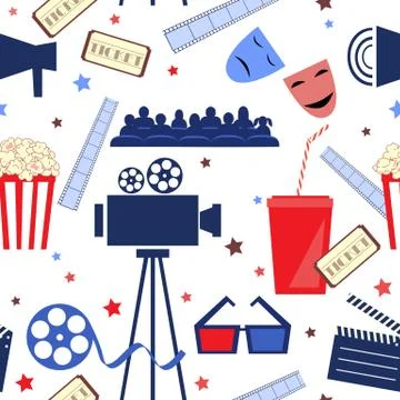Vector flat seamless pattern with cinema attribute Stock Illustration