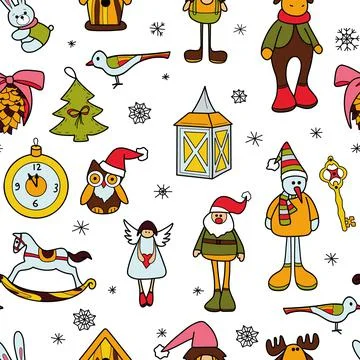Vector flat seamless pattern New Year Christmas Stock Illustration