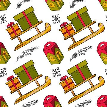 Vector flat seamless pattern New Year s, Christmas gifts Stock Illustration