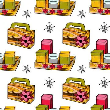 Vector flat seamless pattern New Year s, Christmas gifts Stock Illustration