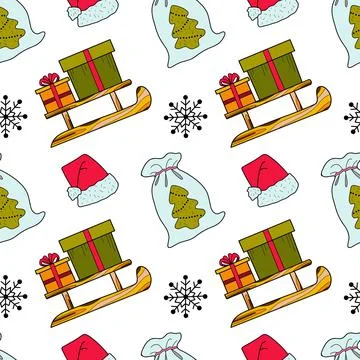 Vector flat seamless pattern New Year s, Christmas gifts Stock Illustration