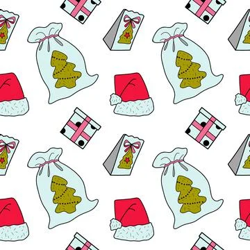 Vector flat seamless pattern New Year s, Christmas gifts Stock Illustration