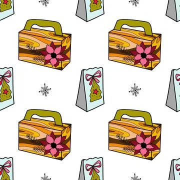 Vector flat seamless pattern New Year s, Christmas gifts Stock Illustration