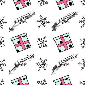 Vector flat seamless pattern New Year s, Christmas gifts Stock Illustration