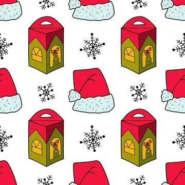 Vector flat seamless pattern New Year s, Christmas gifts Stock Illustration