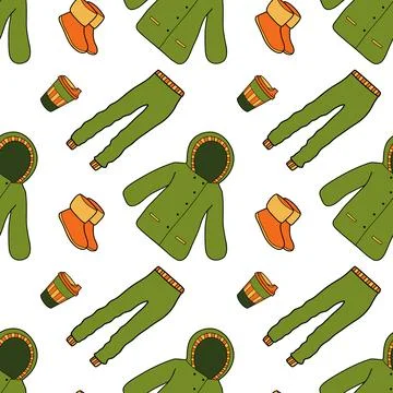 Vector flat seamless pattern of winter clothes Stock Illustration