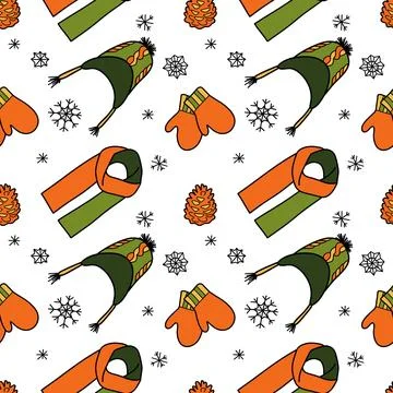 Vector flat seamless pattern of winter clothes Stock Illustration