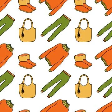 Vector flat seamless pattern of winter clothes Stock Illustration