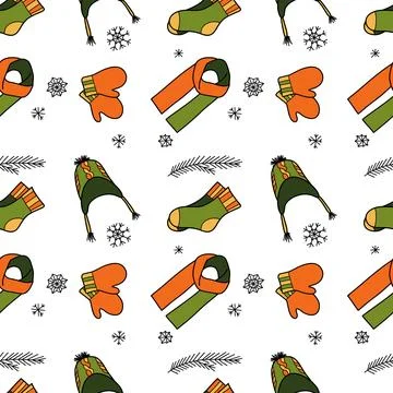 Vector flat seamless pattern of winter clothes Stock Illustration